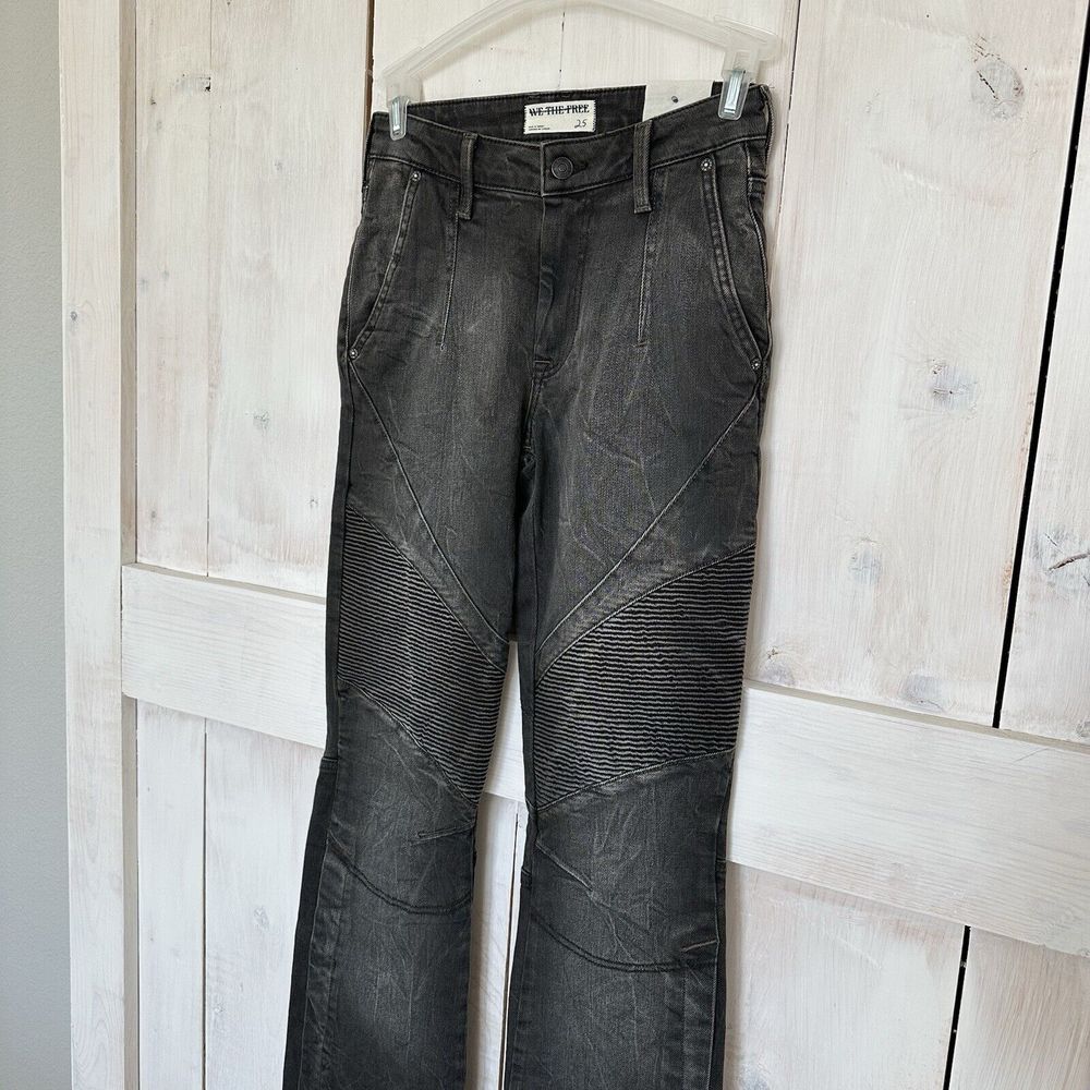 Free‎ People We The Free Vector Moto Flare Jeans Distressed Black Size 25 NWT - Picture 3 of 14